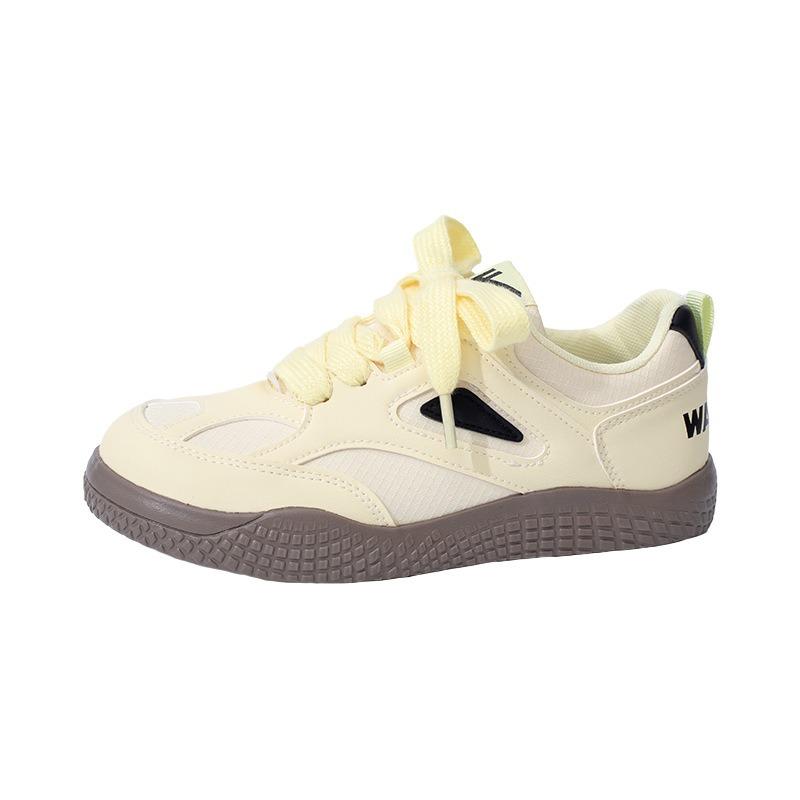 Cream Yellow College Wind Small Fresh Soft Sole Rhombus Mesh Big Head Shoes Outdoor Hiking Is Not Tired