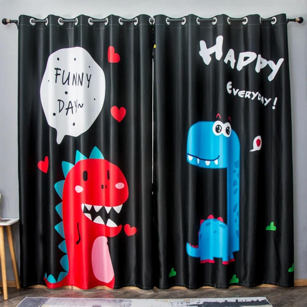 Animated Animal Zoon Elephant Pattern Lion Design Dinodaur Girls' Window Curtains For Kids Bedroom Living Room Bathroom Kicthen Door Home Decor