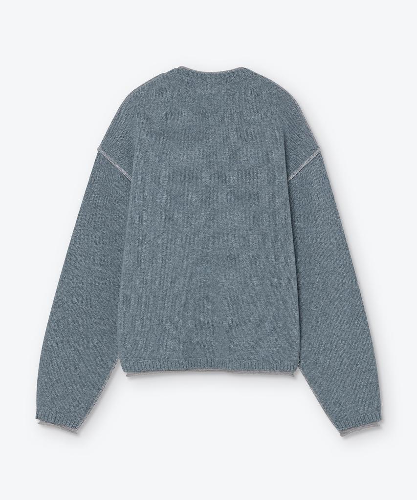 Weseuken [Unisex] Layered Stitched Crew Neck Knit (Ash Blue)
