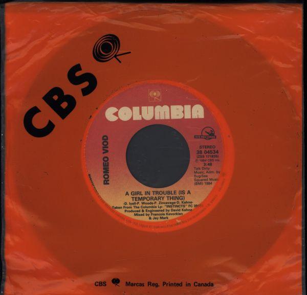 

7inch Record ROMEO VOID A Girl In Trouble Is A Temporary T 3804534 Columbia 1984 Canada Rock Used
