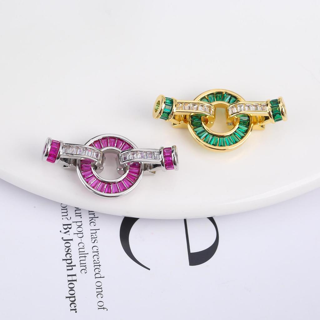 18K Gold Plated White Zircon Circle Bracelet Necklace Clasp - Color-Preserving T-Square Button Accessory for DIY Jewelry