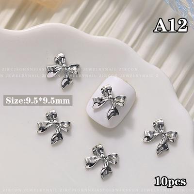 10Pcs Silver Alloy Nail Art Bow Charms Accessories Parts For Manicure Decorate Retro Nails Decoration Design Supplies