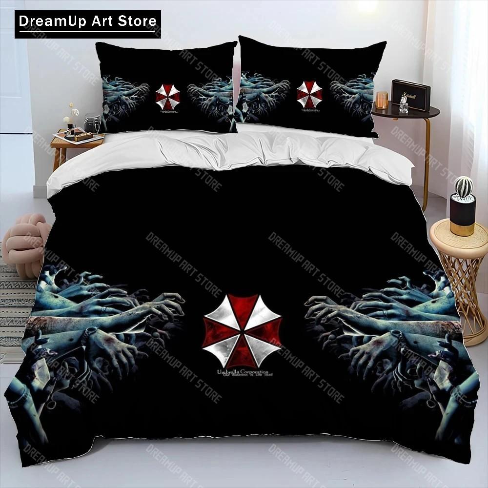 3D R-Resident Evil Spel Gamer Täcke Sängklädesset, Påslakan Sängset Quiltöverdrag Örngott, King Queen Size Sängklädesset Pojkar