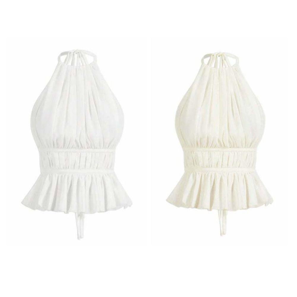 Sleeveless Chiffon Vest Tops Halter Women's Crop Top Fashion Lace-up Camisole  Beach