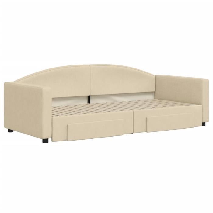 VidaXL Lit de jour avec gigogne et tiroirs crème 90x200 cm tissu 3197228