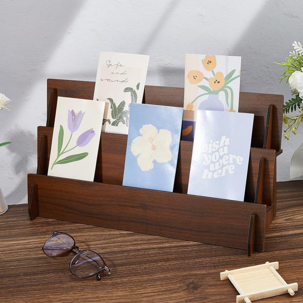 2/3/4 Tiers Greeting Card Display Stand Wooden Vertical Design Jewelry Storage Rack Multi-Functional Space Saving