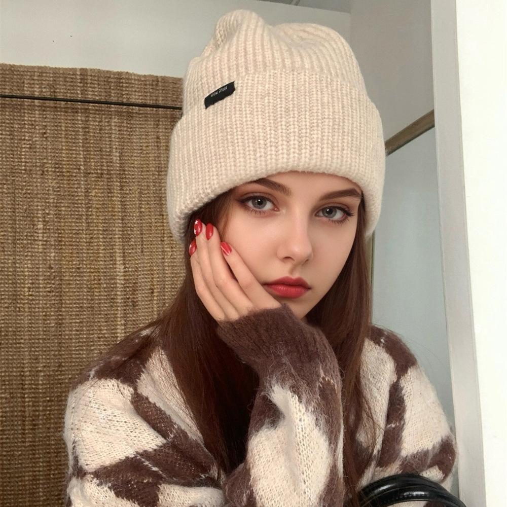 New Letter Embroidered Hat for Women In Autumn and Winter Wool Hat Korean Version of Versatile Face Small Warm Trendy Knitted Hat Cold Hat
