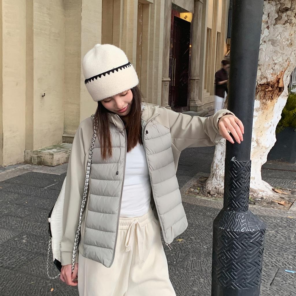 Light and thin ribs cotton clothes women's slim and versatile hooded short splicing cotton-padded clothes women's new coats age reduction