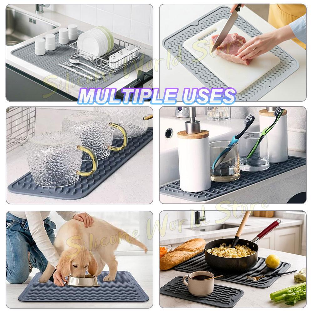 SW 1PC Wave Groove Drain Silicone Pad Multi Functional Draining Mat Kitchen Tableware Anti Slip Drying Mat Heat Insulation Pad