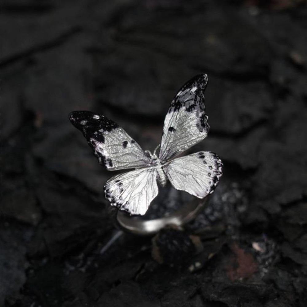 Vintage Realistic Butterfly Ring Shiny Opening Ring Creative Dreamlike Butterfly Ring  Women Men