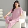 Pajamas with chest pads Women's summer thin Modal short-sleeved cropped pants Middle-aged mother loungewear cool suit