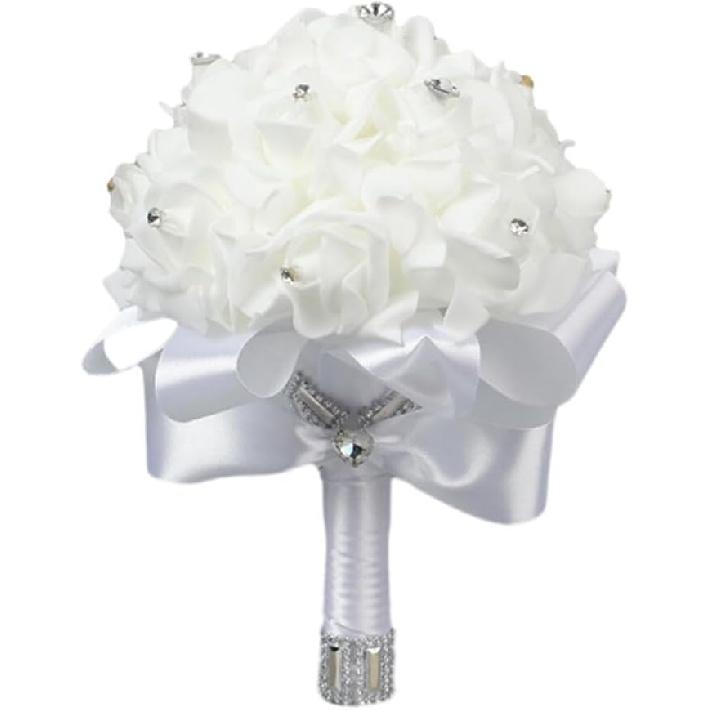 Hand Flower Toss Rose Wedding Pe Foam Simulation Bouquet Sparkling Rhinestone Jewelry Hand Flower Toss Bouquet Diamond