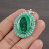 Natural Malachite Gemstone 925 Sterling Silver Jewelry Designer Pendant 1.46" AJP-2041