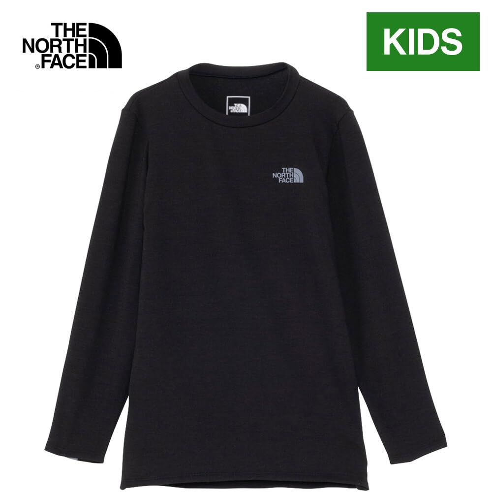 The North Face Long Sleeve Warm Crew Antibacterial and Size 150 Kids' Shirt, Unisex, High-Energy Insulation, Odor-Resistant, Black,