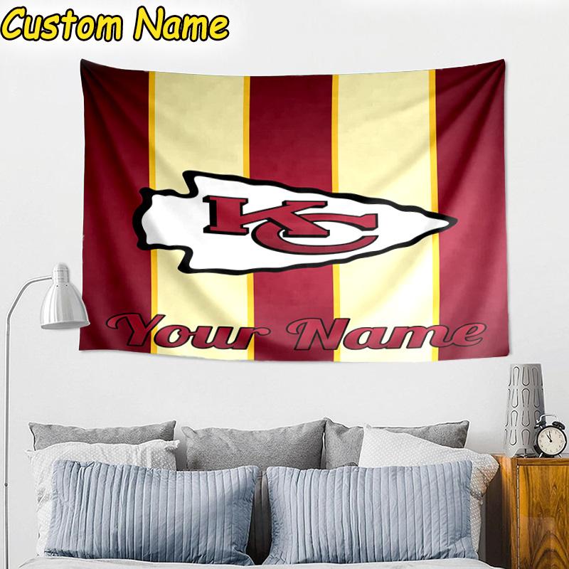 Benutzerdefinierter Name Kansas City Chiefs Helm Wandteppich Raumdekoration Wandbehang für Wohnzimmer Schlafzimmer, Studentenwohnheim, Geburtstags- und Weihnachtsgeschenke