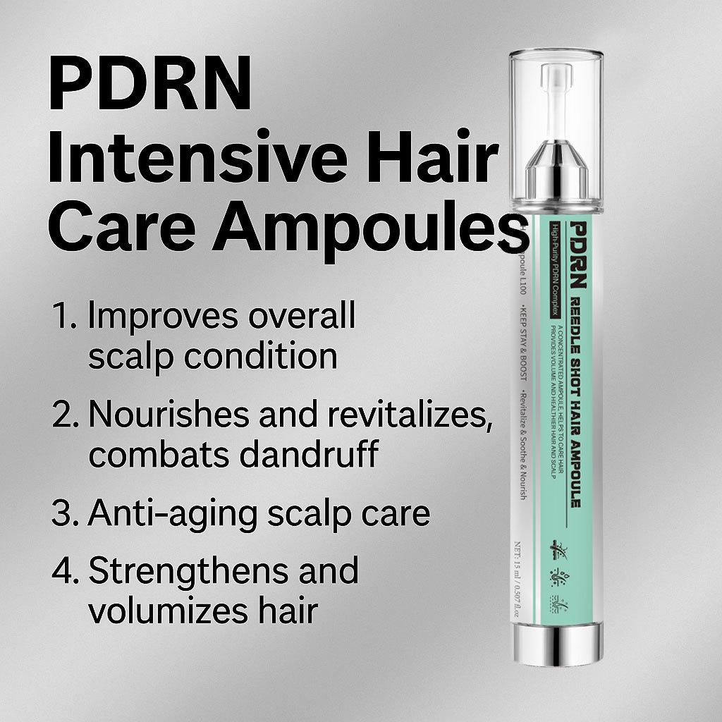 PDRN Hair Ampoule Strong Hair Care Treatment for Hair Loss Prevention, Damaged Hair Repair, Scalp Nourishment, Hair Strengthening, Unisex, 10 Ampoules