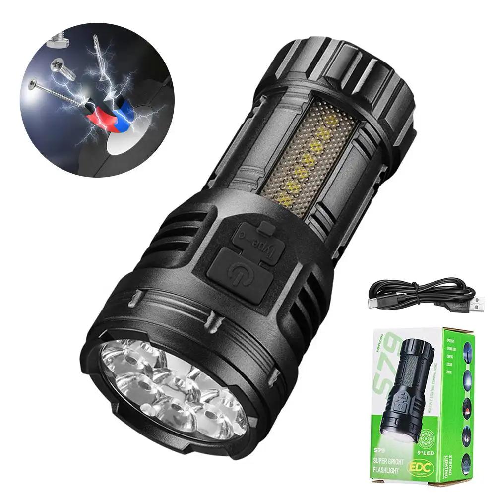 9LED Super Bright COB Flashlights Rechargeable Camping Spotlight with Side Light 3 Lighting Modes for Camping Adventure Outdoor