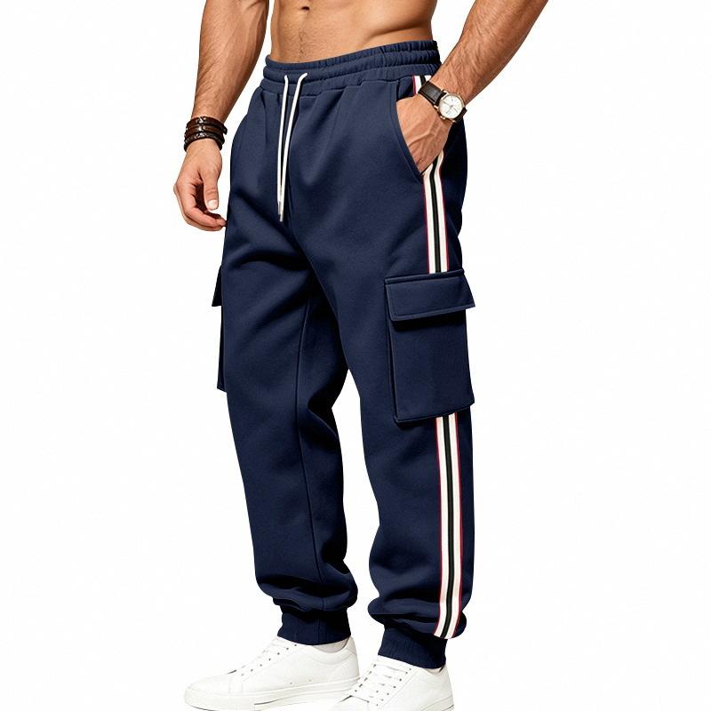 Herren Winter Schwere Fleece-gefütterte, Warme Sport-Arbeitskleidungs-Stil Farbblock-Webbing Locker Geschnittene Lässige Jogginghose