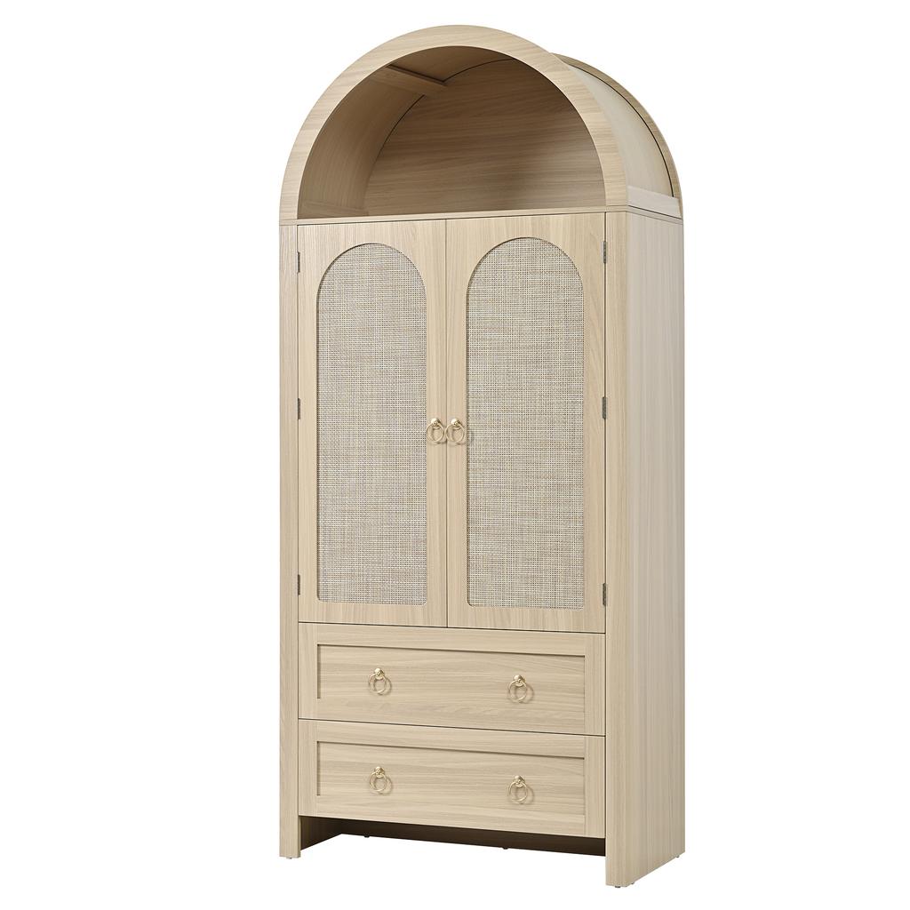 Credenza in intreccio di vimini stile ad arco, doppio cassetto, credenza vintage per soggiorno e camera da letto, armadio contenitore