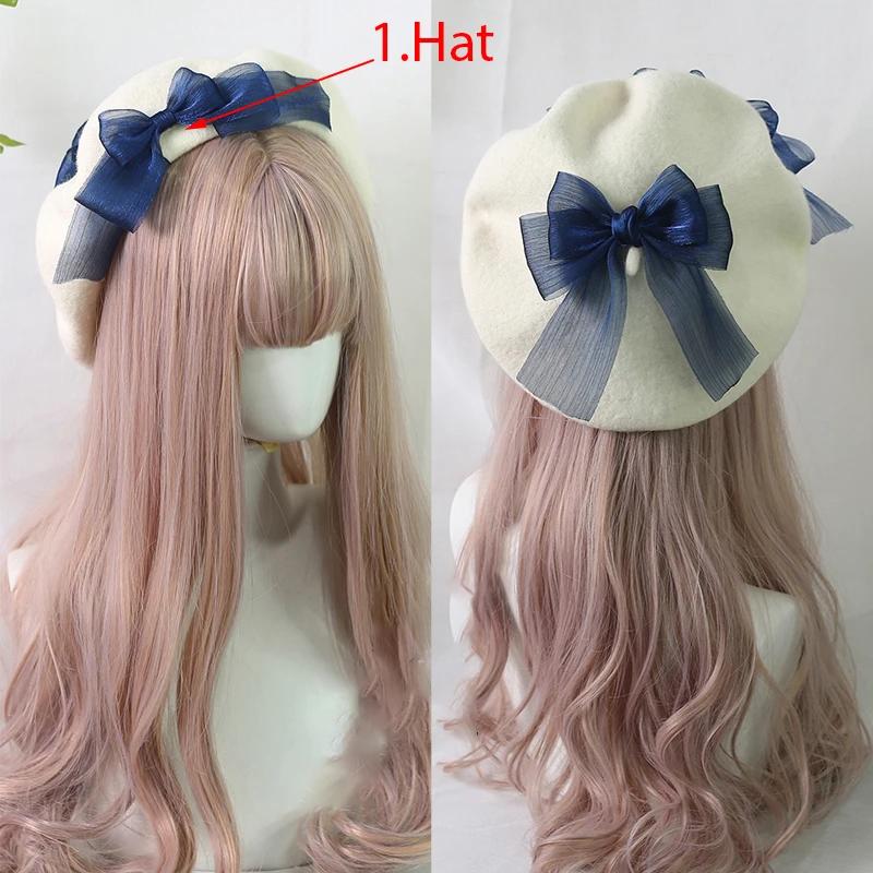 Handmake Lolita Berets Wool Blend Hat Women Girls Lovely Bow Sailor Maid Style Autumn Winter Berets Hat Accessories