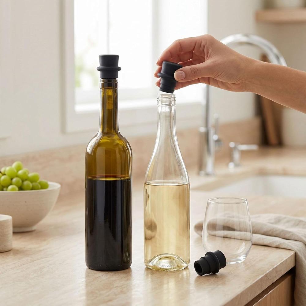8pcs Vacuum Seal Silicone Wine Stoppers Black Freshness Preservation Stoppers  Bottle Sealing