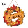 Autumn Harvest Welcome Sign Festival for Front Door, Rustic Wooden Hanging Weather Resistant Entryway with Hemp Rope, Pumpkin Plaque Fall Porch