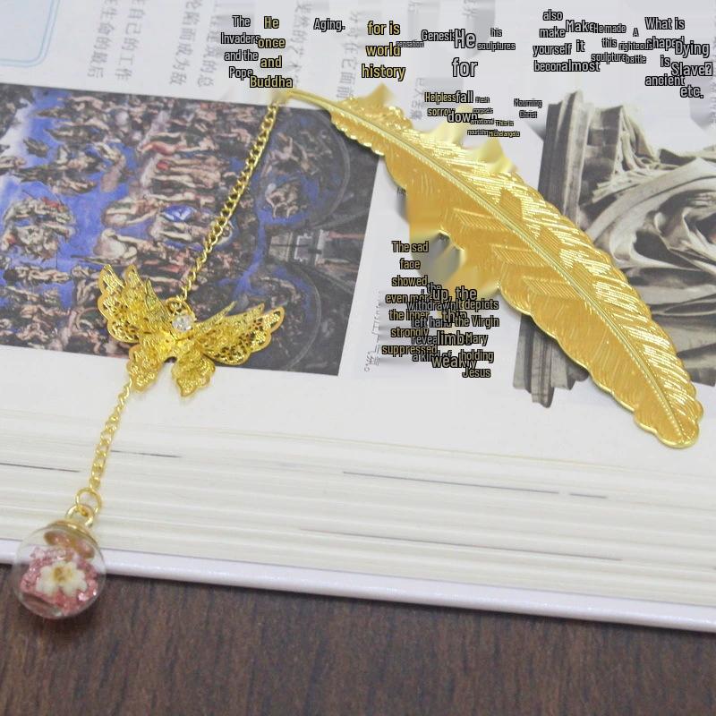 Chinese Cross-border Metal Feather Bookmark: Classical Leaf Vein Design, Creative Stationery, Ancient Style Cultural Gift