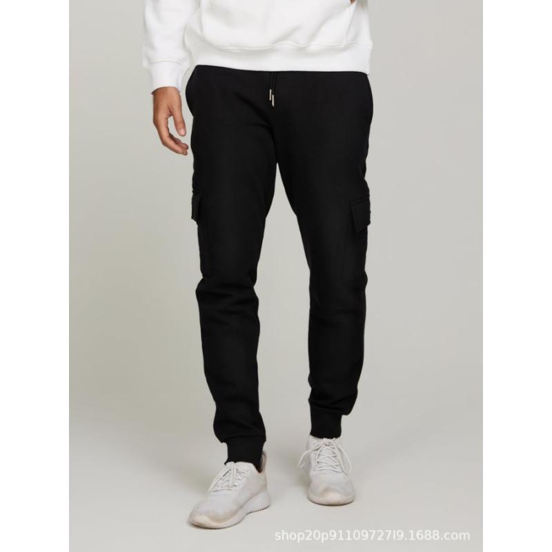 Multi-pocket men's casual fitness trousers fleece corset sports overalls running trousers