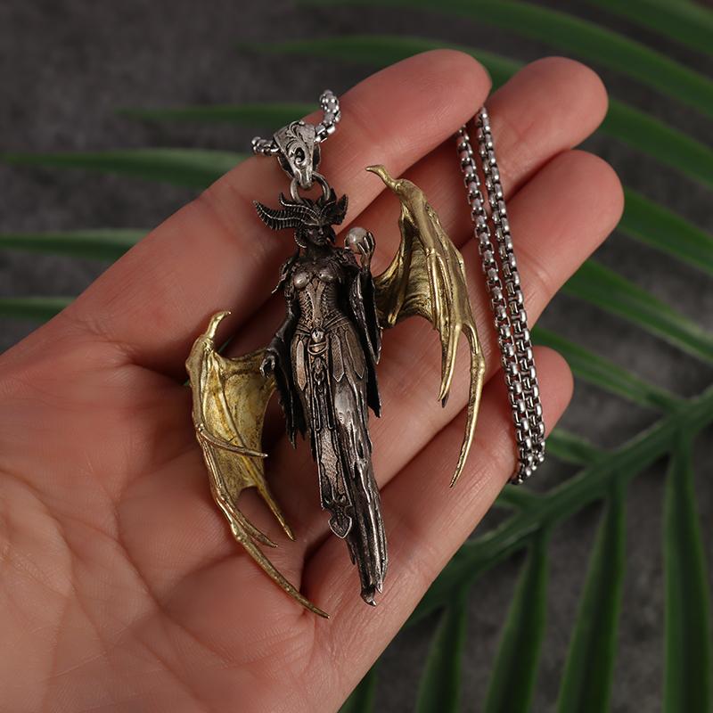 Golden Wings Mother of Demon Pendant Female Soldier Witch Necklace Couple Trend Jewelry Anniversary Gift