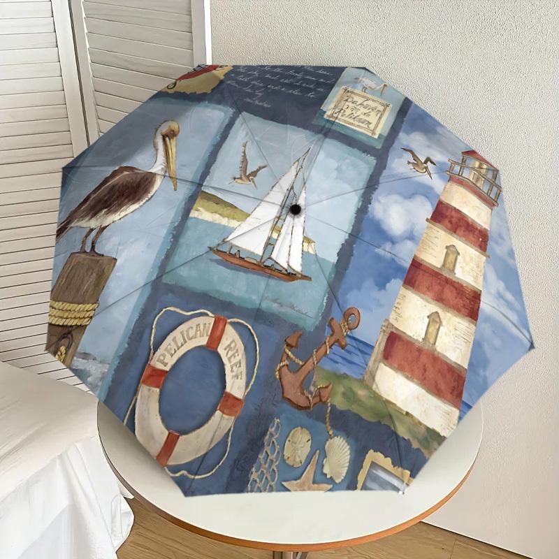 1PC Lighthouse Sailboat Umbrella-8-Rib Reinforced Portable Folding Travel Suitable for All Seasons Outdoor Daily Use-J365