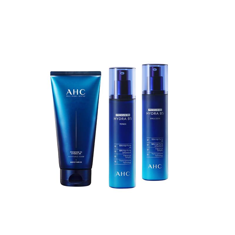 AHC Premium EX Hydra B5 3Pcs Skincare Set,180ml Cleanser+120ml Toner+120ml Emulsion,Hyalu B5 Soothing Hydrating Korean Facial Kit коричневый