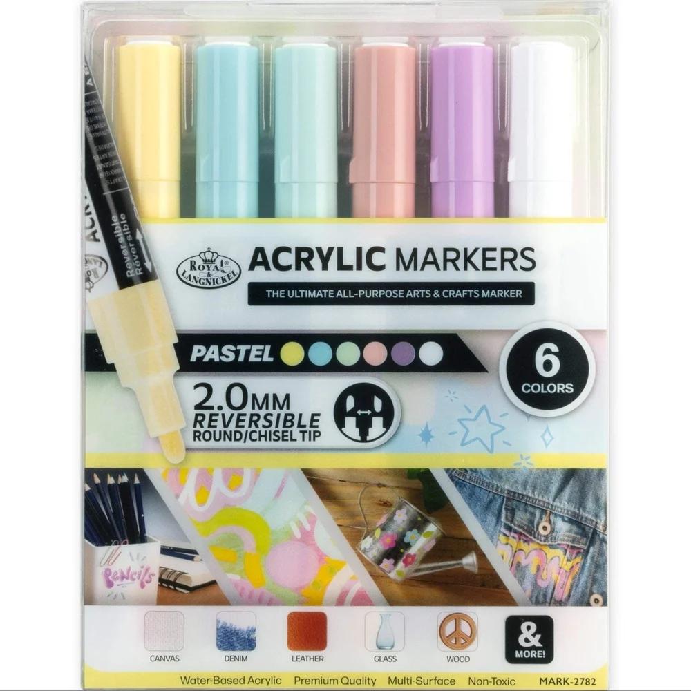 6 Piece Reversible Acrylic Art Markers Multi-Surface Non-Toxic Smooth Paint Markers Crafts Drawing Illustration and DIY Projects