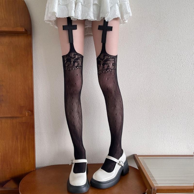Sweet Elegant Women Thigh High Stockings Fashion Thin Hollows Long Tights Women Half Leg Tube Stockings Girl Garter Socks