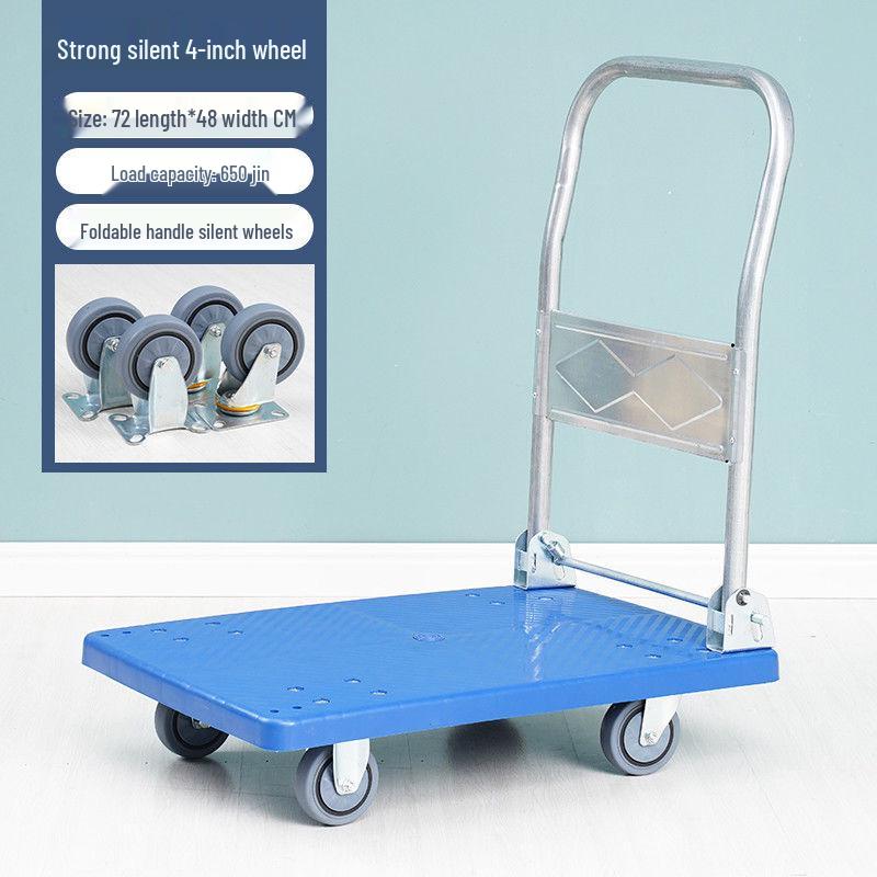Folding Flatbed Hand Truck: Sturdy Four-Wheel Cart for Street Vending & Moving Goods