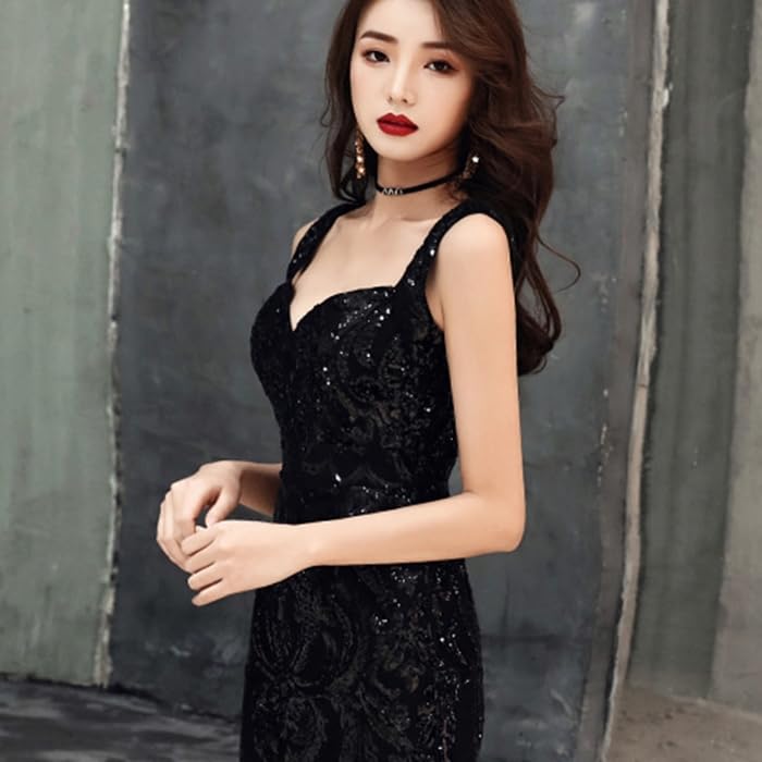 Mermaid Color Party Sequined [88flix] Dress, Black, Dress, Dress, After-Party, Wedding, Recital, Figure-Flatting, Formal, (M)