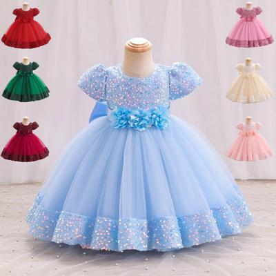 Dívčí společenské šaty pro batolata Jednobarevné představení s krátkým rukávem Svatební uzel na kravatě Rozkošná princezna Polyester Šaty na skater v délce ke kolenům Letní