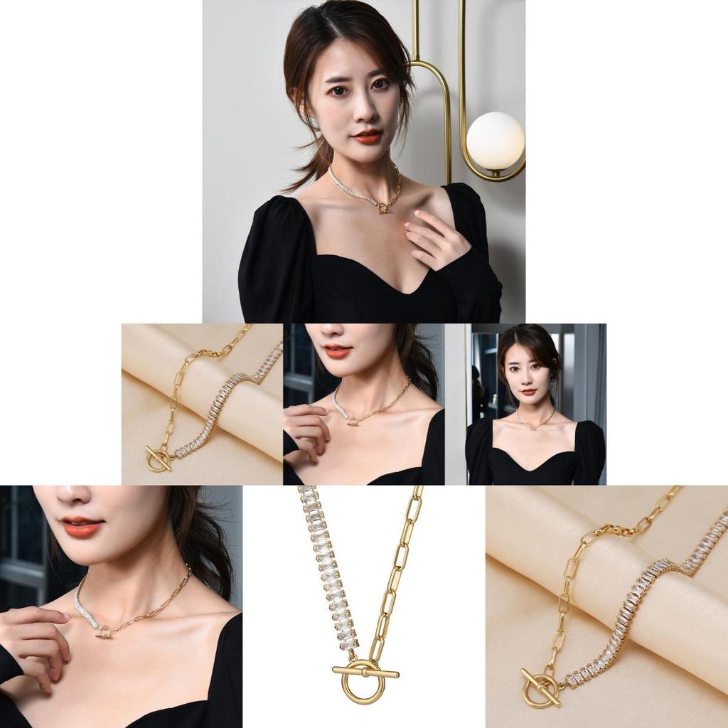 Elegant Asymmetriskt Titanståls Halsband Med Zirkonia För Kvinnor Perfekt För Gåvor