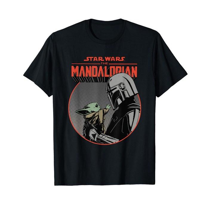 Star Wars Mandalorian Mando and Grogu Retro T-Shirt Black