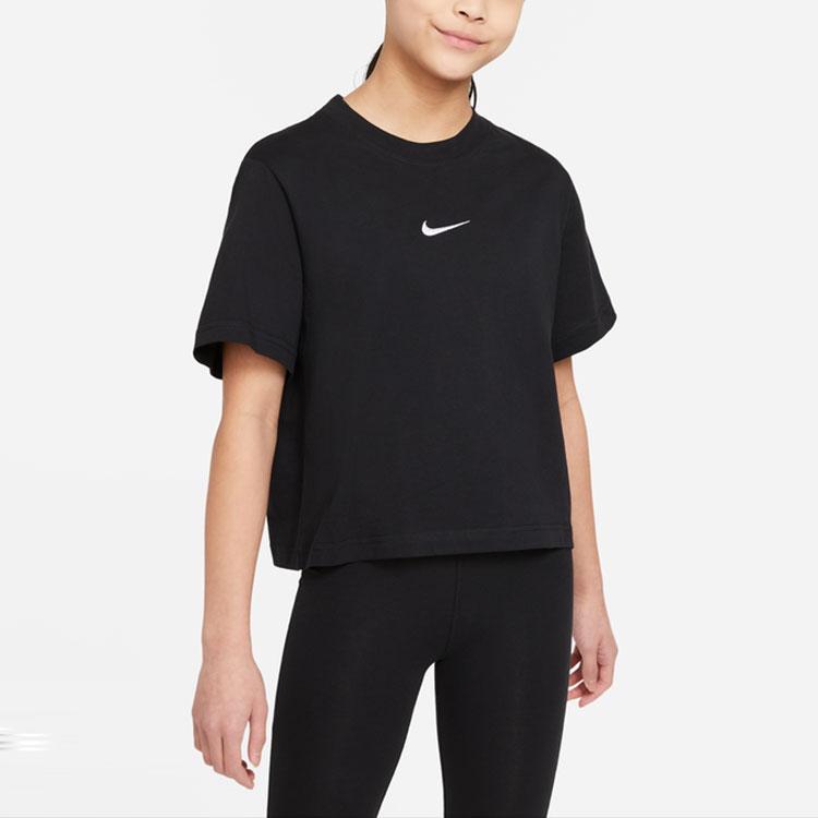 Nike Sportovní oblečení Logo Vyšívané Volný střih Sportovní Tričko s krátkým rukávem Dětské Top Černé DH5750-010