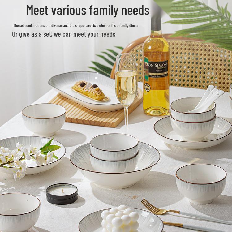 2025 Modern Ceramic Dinnerware Set - Underglaze Rice Bowls, Plates, and Chopsticks
