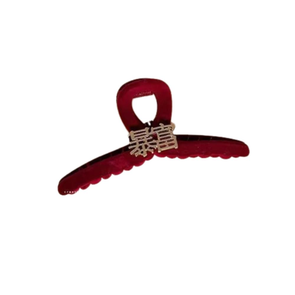 Creative Red Flocking Shark Clip Festive Chinese New Year Hair Grab Fashion Wealth Hair Claw Girl