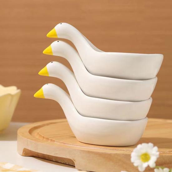Goose Ceramic Sauce Dish Set Cute Embossed Soy Sauce & Condiment Plates for Sushi Dumplings & Hot Pot Elegant Home Decor Practical Dipping Bowls