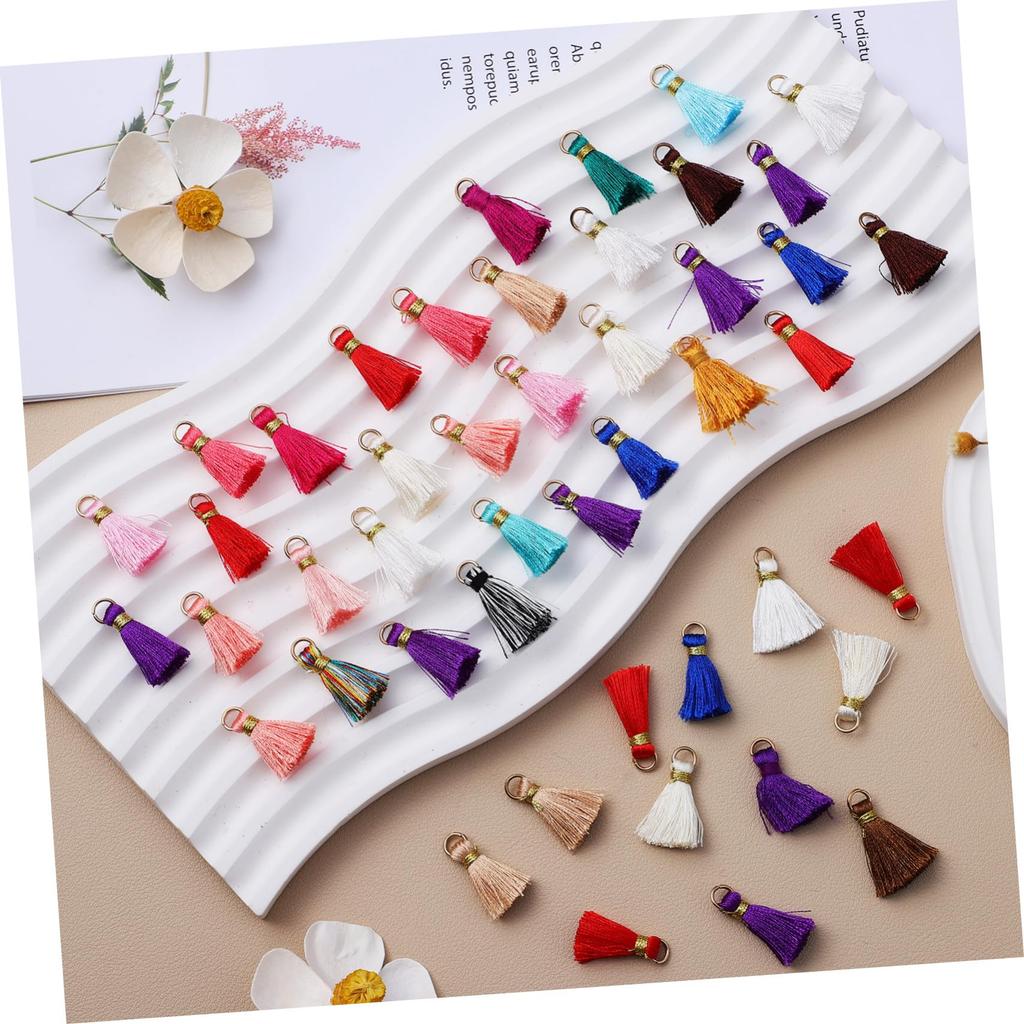 OUNONA 50-Piece Mini Tassel Set with Rings for Keychains, Handmade Charms, Fringe Parts, and Small Decorative Parts for Jewelry Making