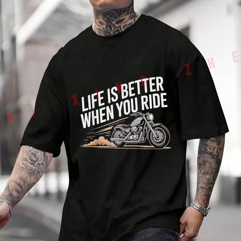 Funny Motorcycle Biker Art Cotton Casual T-shirts Mens Summer Motorcycle Cycling Sportswear Tee
