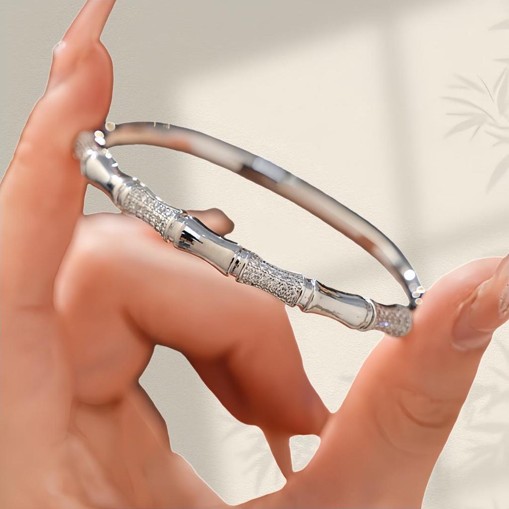 Elegant Zirconia Bamboo Bracelet: Gold-Plated Copper for a Sophisticated Touch
