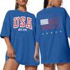Womens Oversized Loose Fit Short Sleeve T-Shirt With Front Back American Flag Print In Navy Blue