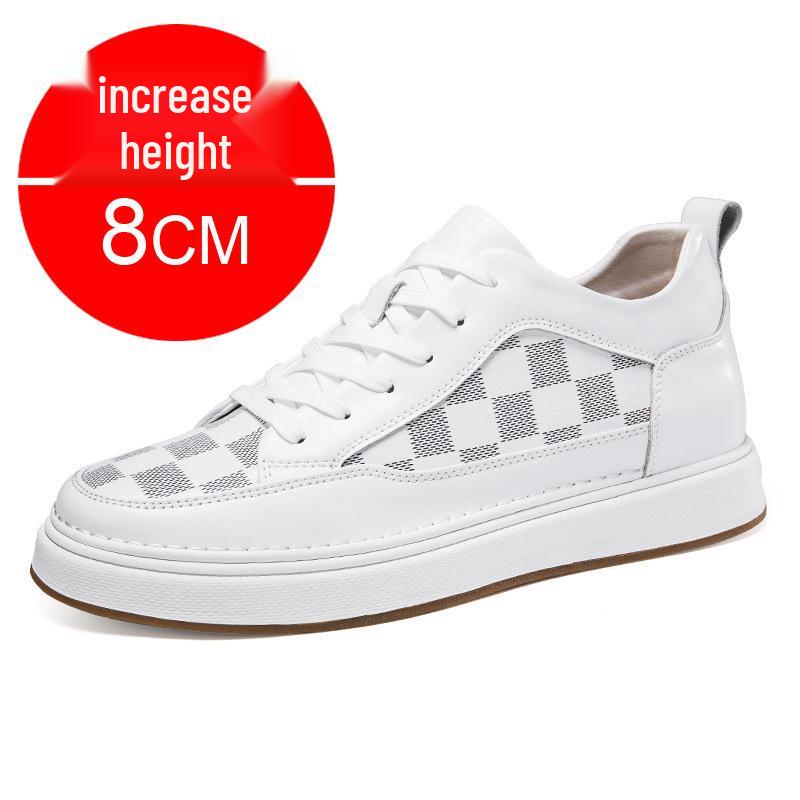 Men s 8CM Invisible Height-Boost Casual White Sneakers with Thick Soles 42