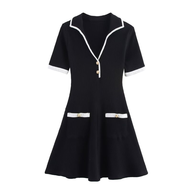 Kaslead New Women Clothes Western Style Fashion Metal Button Rib Dress 4770154 064