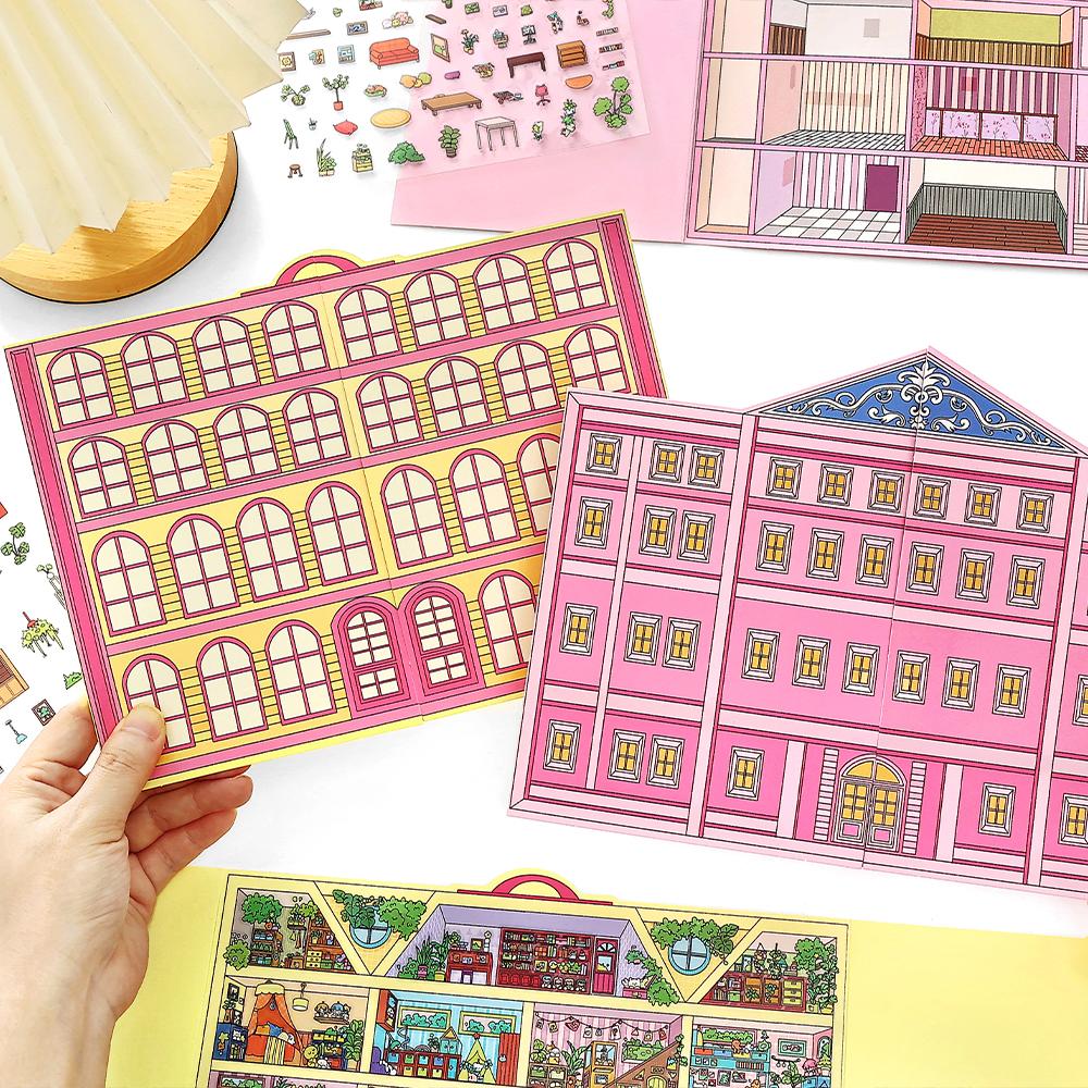 Kawaii 3D Cartoon Doll Apartment Miniature Scene Stickers DIY Pocket House Stacking Game Stickers Children's Festival Gifts