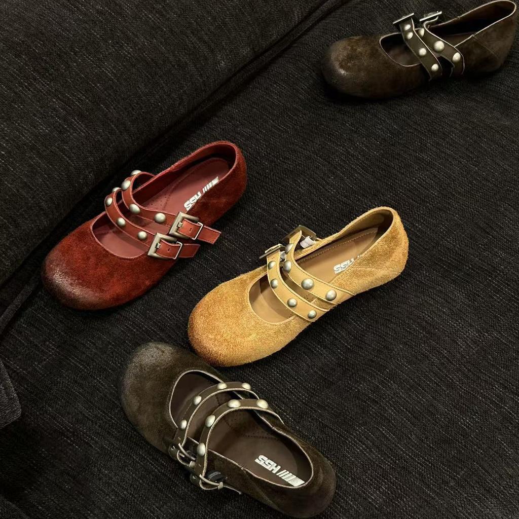 Retro Matte Sheepskin Ballet Shoes Single Shoes Women's 2025 New Versatile Breathable Height Increase Casual Fashion Shoes Women's Shoes